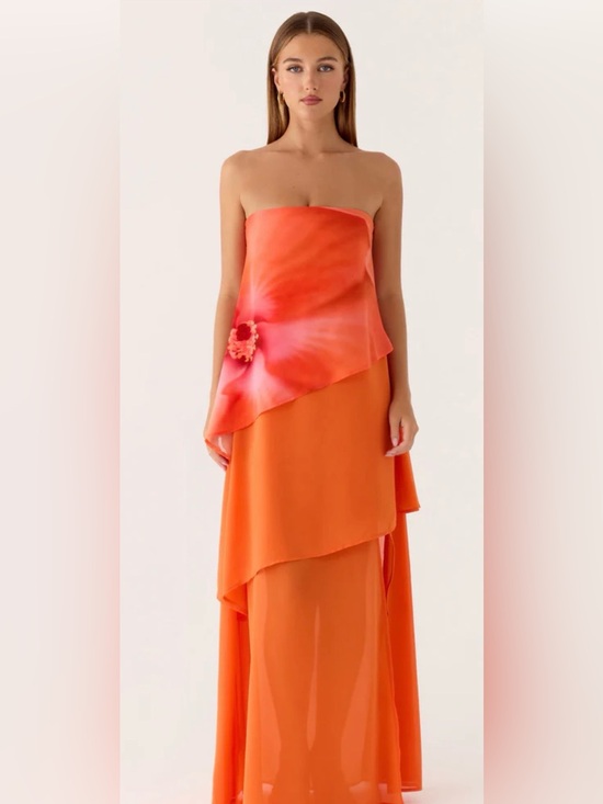 Peppermayo Dresses & Skirts - PEPPERMAYO Persuasive maxi Strapless Orange Layered Evening Gown